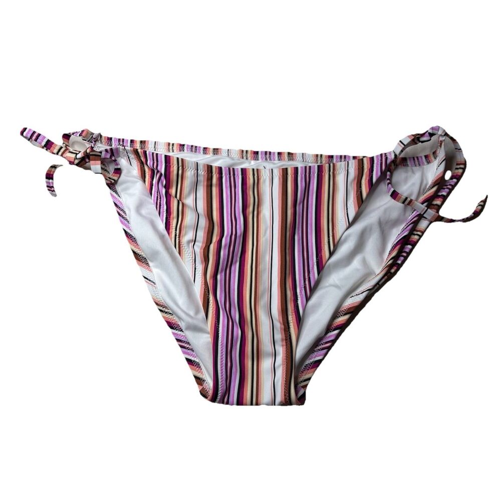 Shade & Shore Purple Brown Striped Hipster String Hipster Bikini Bottoms Size XL